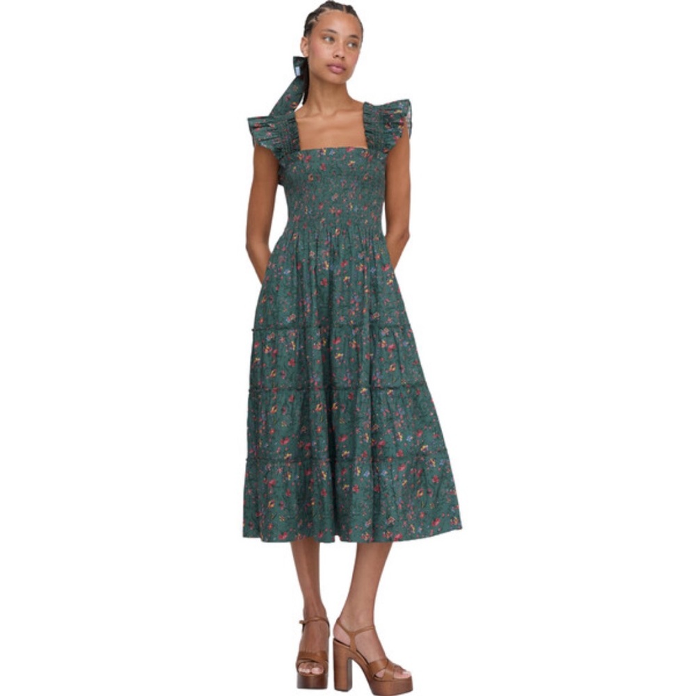 Hill House Green Floral Tiered Midi Dress
